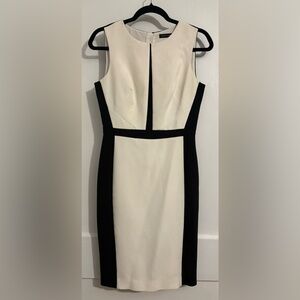 WHBM Sleeveless Cream and Black Midi Dress